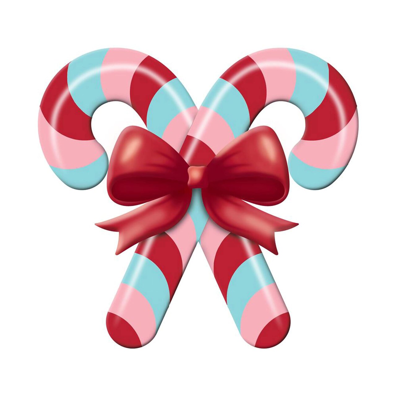 Craig Bachm Metal Candy Cane Sign with Bow for Christmas Wreaths, Crafts and Decoration (Light Blue, Light Pink, Red, 13" L x 12" H)